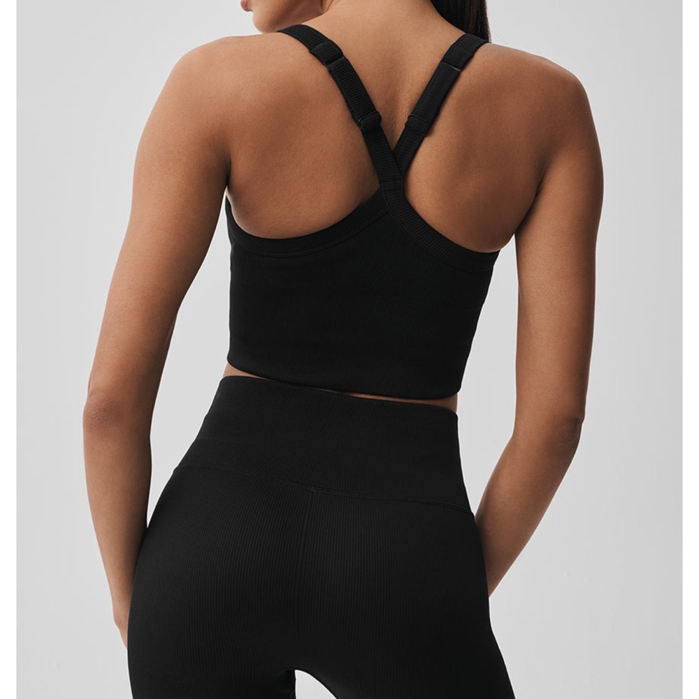 Alo Seamless Ribbed Favorite Bra Tank Black - Picture 3 of 5